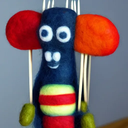 Prompt: a needle felted burger needle felting art.