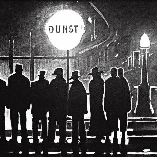 Image similar to some people waiting at bus stop in dark city night, detailed, high quality,a scene by Stanley kubrick, sci-fi, reimagined by industrial light and magic