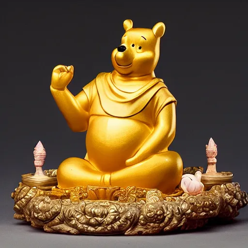 Image similar to Royal Winnie the pooh as a Buddha statue