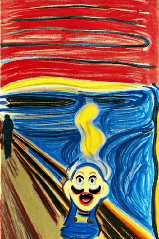 Image similar to super mario as the scream by edvard munch