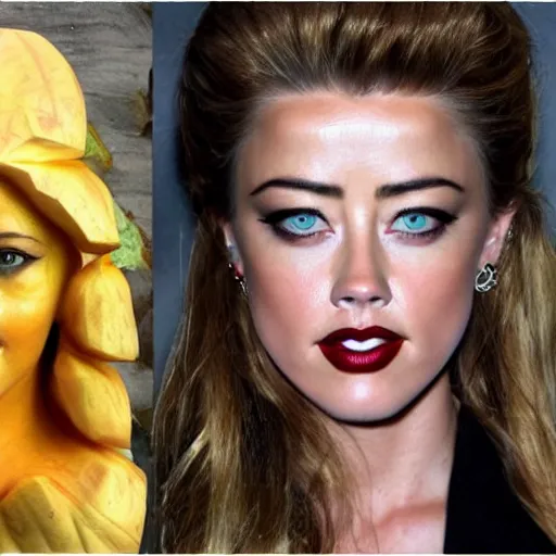 Image similar to a [ gourd ] carved shaped to look like ( amber heard ) face hybrid intercross