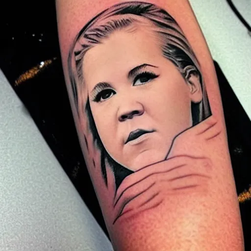 Image similar to tattoo of a violently drunk amy schumer