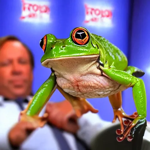 Image similar to Alex Jones with frog legs