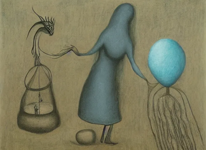 Image similar to imprisoned ancient eldritch female goddess by gertrude abercrombie and leonora carrington, pastel colors