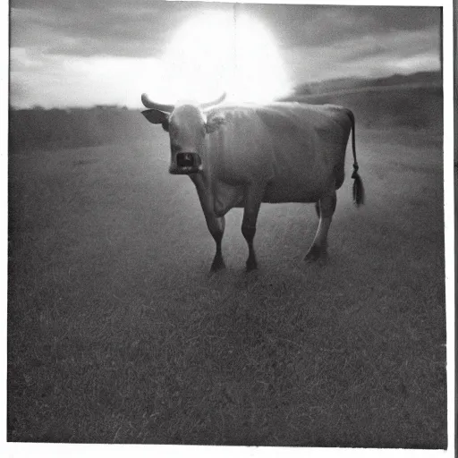 Image similar to vintage photo of a cow being abducted by aliens