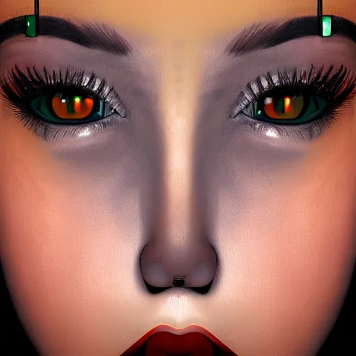 Image similar to A portrait of a young happy woman with mechanical eyes, beautiful!!! digital art