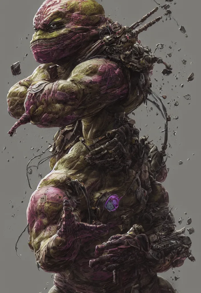 Prompt: uhd hyperrealistic photorealisitc hyperdetailed detailed full body concept art portrait of a new villain from tmnt, dynamic lighting, hopeless emotions, by beksinski, sharp focus, artstation hq, 8 k, intricate, subsurface scattering, ray tracing, vivid colors, octane render