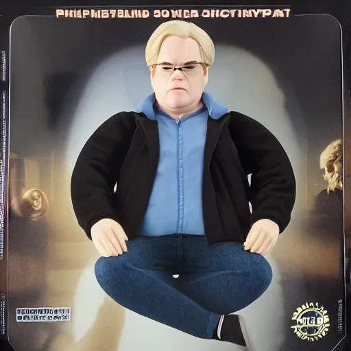 Image similar to product shot of Phillip Seymour Hoffman action figure, original packaging, full shot, including accessories