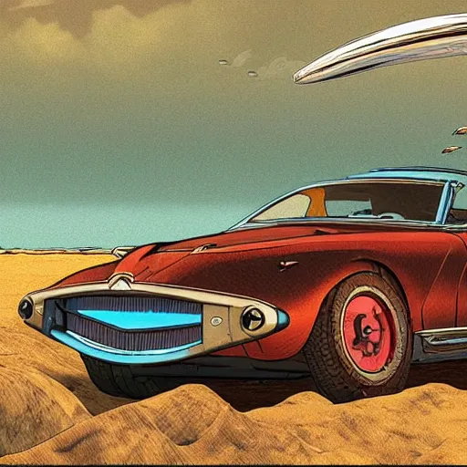 Prompt: vintage powerful atlantic gallerie disk amberjack explosions bean roadster , by Anton Pieck and Jean Giraud and Dan Mumford , Rendered in Cinema4D , DC Comics , tiki