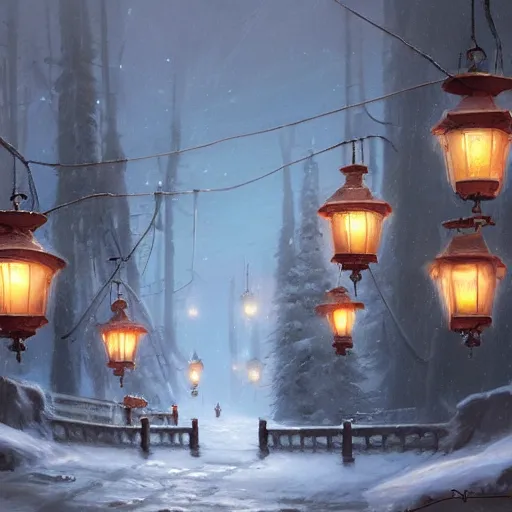 Image similar to concept art, siberian cat behind lanterns, 8 k, by james gurney, greg rutkowski, john howe, artstation