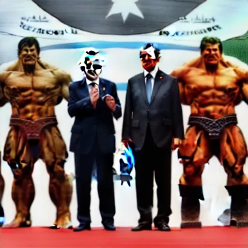 Image similar to recep tayyip erdogan and the hulk making a public speech