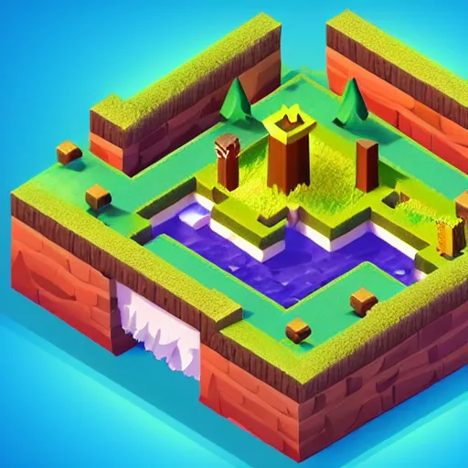 Prompt: isometric game level by style of clash of clans, beautiful lighting, concept art