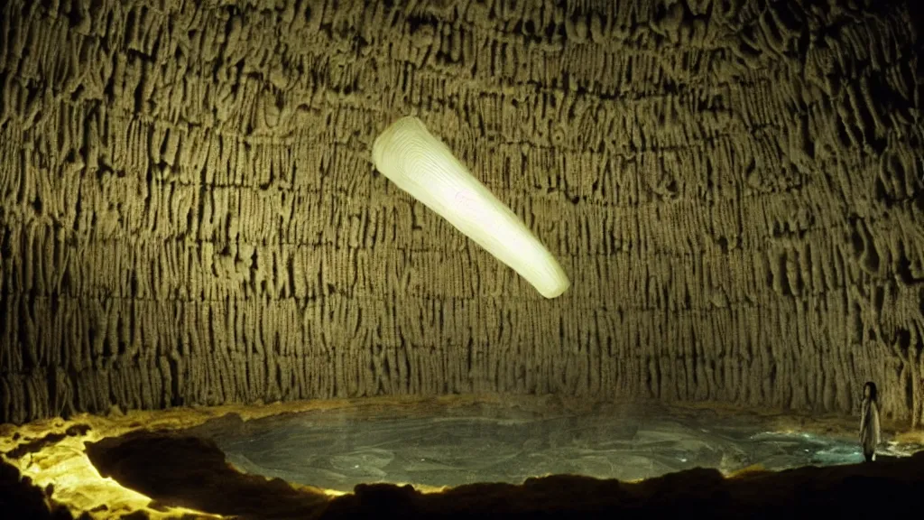 Image similar to glowing oil, in a giant vat, film still from the movie directed by denis villeneuve and david cronenberg with art direction by salvador dali and dr. seuss