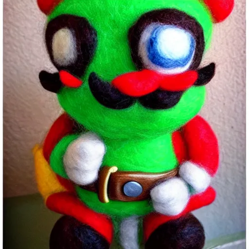 Image similar to a needle felted mario, needle felting art.