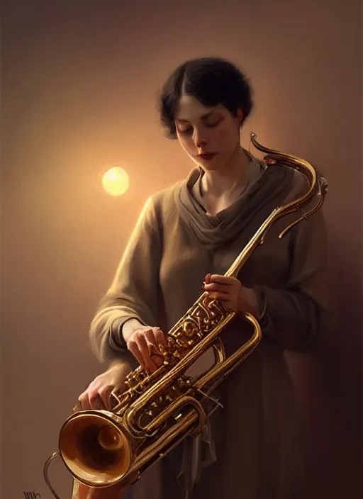 Image similar to jazz music, intricate, elegant, highly detailed, digital painting, artstation, concept art, smooth, sharp focus, illustration, art by wlop, mars ravelo and greg rutkowski