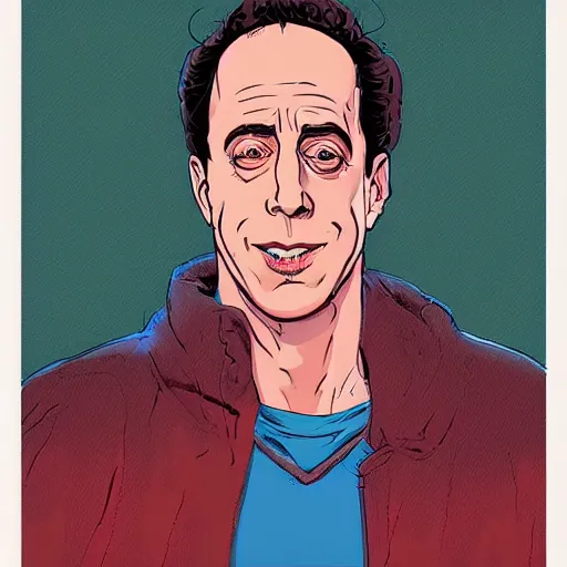 Prompt: a study of cell shaded portrait of jerry seinfeld 15 concept art, llustration, post grunge, concept art by josan gonzales and wlop, by james jean, Victo ngai, David Rubín, Mike Mignola, Laurie Greasley, highly detailed, sharp focus, alien, Trending on Artstation, HQ, deviantart, art by artgem