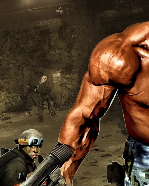 Image similar to close - up shot of dwayne johnson as the tank in the game left 4 dead. xbox 3 6 0 graphics