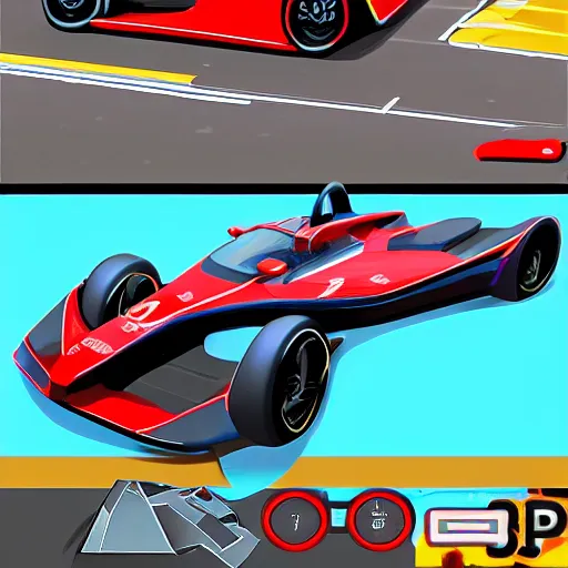 Prompt: game assets presets for a web javascript game with Formula - E cars