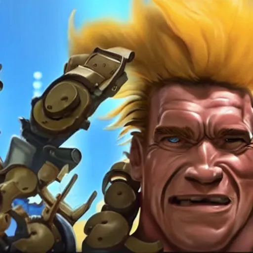 Image similar to a screenshot of arnold schwarzenegger as junkrat in overwatch