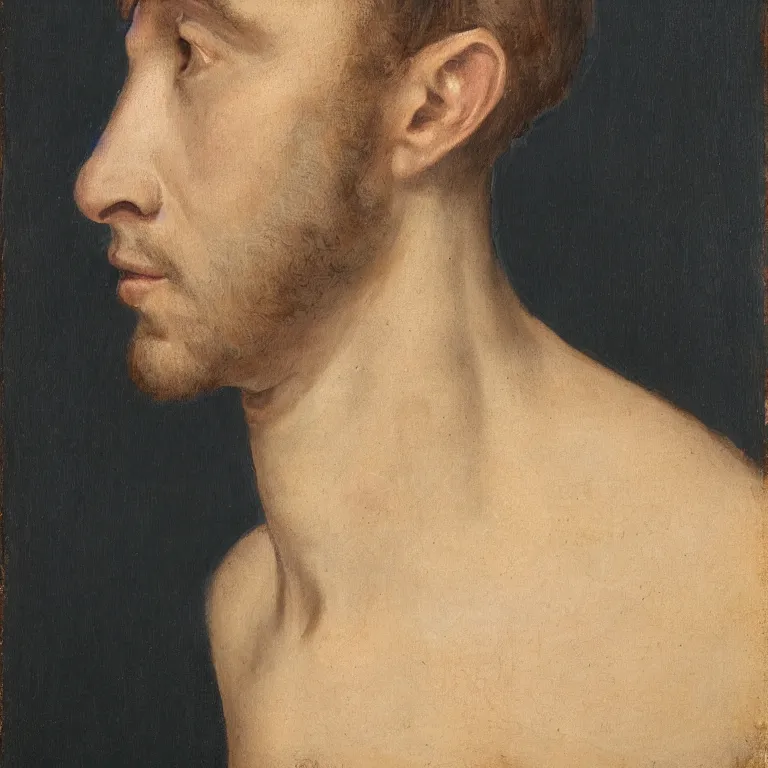 Image similar to portrait of a man with a 6 foot long neck