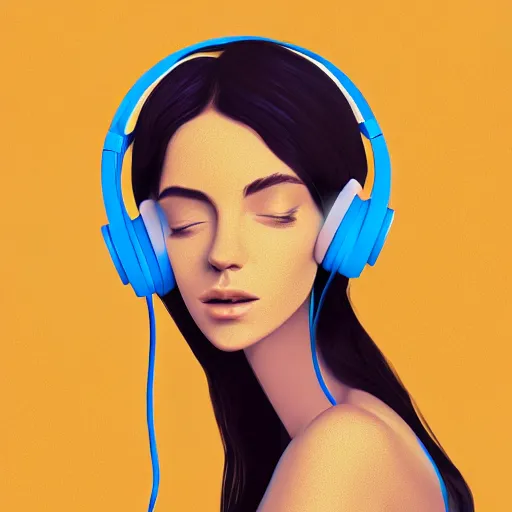 Image similar to an illustration of a beautiful woman listening to music with headphones by Quentin de Warren, highly detailed, digital art, trending on artstation