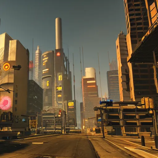 Image similar to Open world GTA-like cyberpunk game, futuristic city, HUD, screenshot, Unreal Engine 5