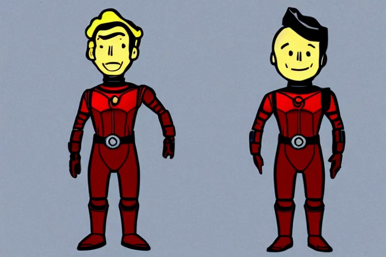 Image similar to ant man as a vault boy from fallout, pipboy art, highly detailed