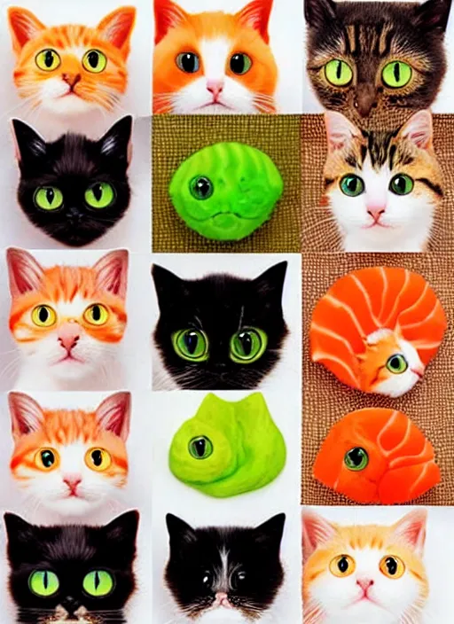 Image similar to clear photorealistic picture of adorable cats made out of sushi