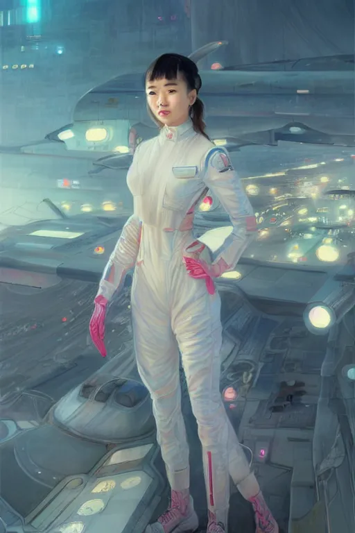 Prompt: portrait futuristic asian airforce girl, looking at the camera, in future airport rooftop , sci-fi, fantasy, intricate, very very beautiful, elegant, human anatomy, neon light, highly detailed, digital painting, artstation, concept art, smooth, sharp focus, illustration, art by tian zi and WLOP and alphonse mucha