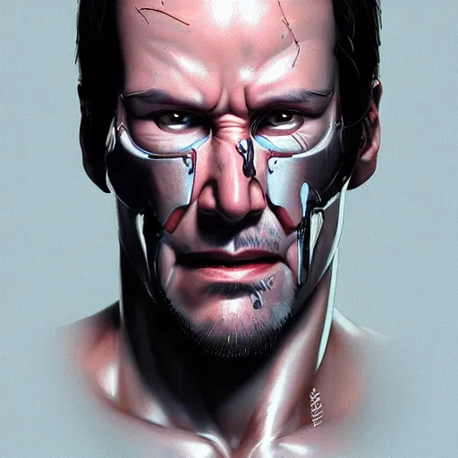 Prompt: an image of T-800 from Terminator and Keanu Reeves combined by Artgerm, digital art, artstation