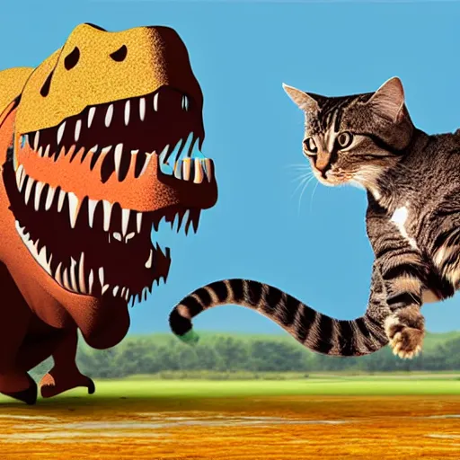 Image similar to dinosaur chasing a cat