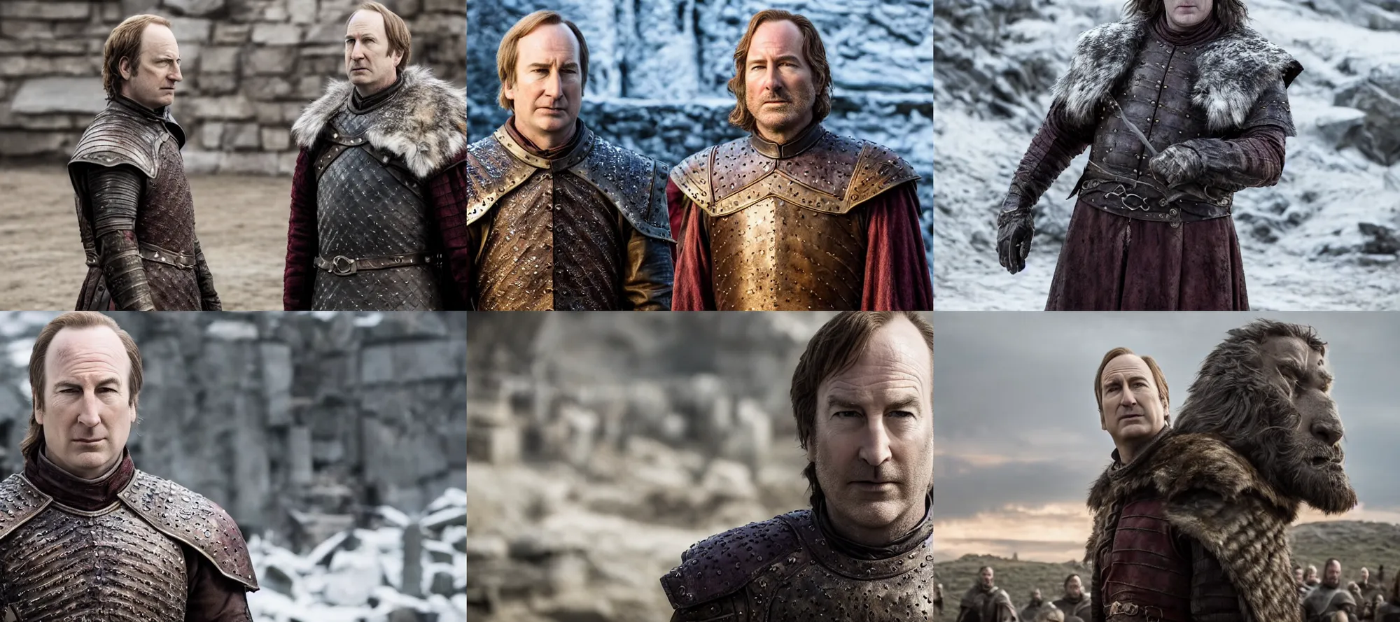 Prompt: promotional image of Bob Odenkirk as a Lannister in Game of Thrones Season 3 (2013), detailed face, movie still, promotional image, imax 70 mm footage