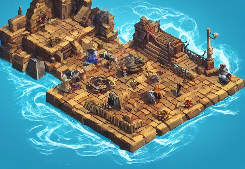 Image similar to isometric 3 d game level, based on pirate kings, with detailed, clean, cartoon, octane render, unreal engine, artgerm, artstation