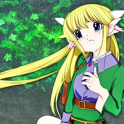 Image similar to anime illustration of saria kiss link