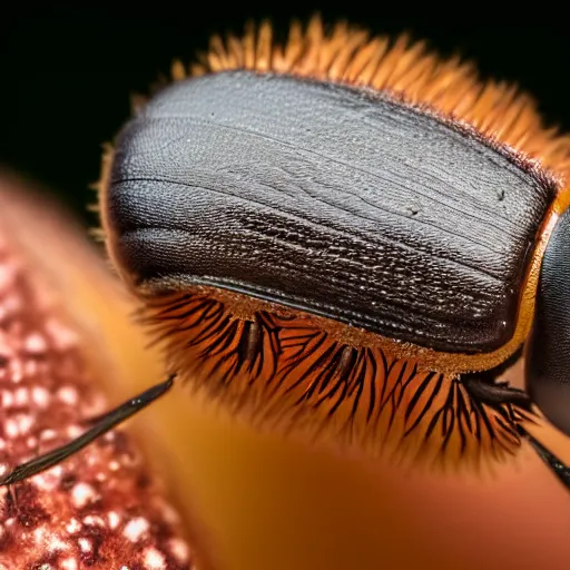 Image similar to macro lenses of a fruit fly. Small Insect. Very detailed. Great zoom. Award winning photography. 4k