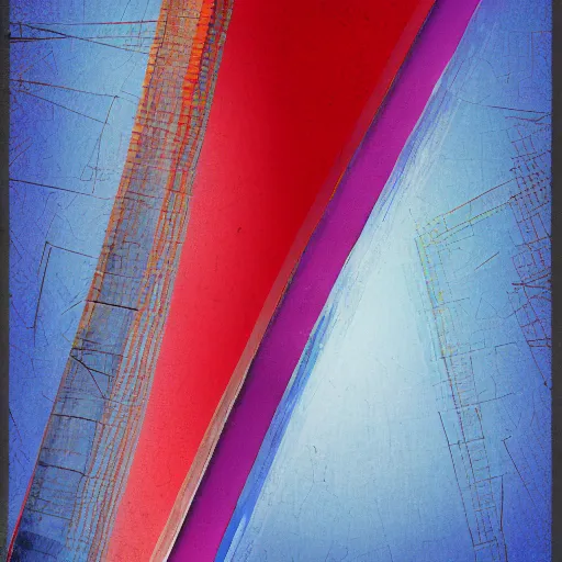 Prompt: the brittle. digital painting, vertical, intricate, beautiful, detailed, grunge, illustration, abstract art by georgia o'keeffe and el lissitzky and malevich, trending on artstation. blue, dark red and dark purple color scheme, gradient darker to bottom