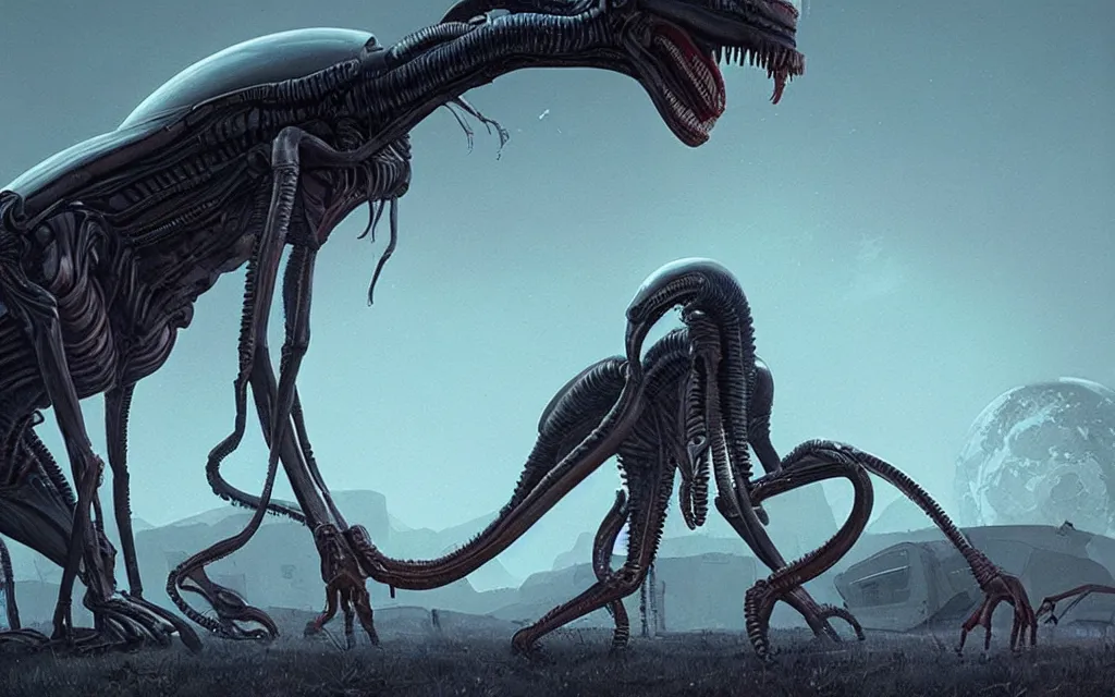 Prompt: A Xenomorph from the movie Alien. Digital art, Simon Stålenhag.