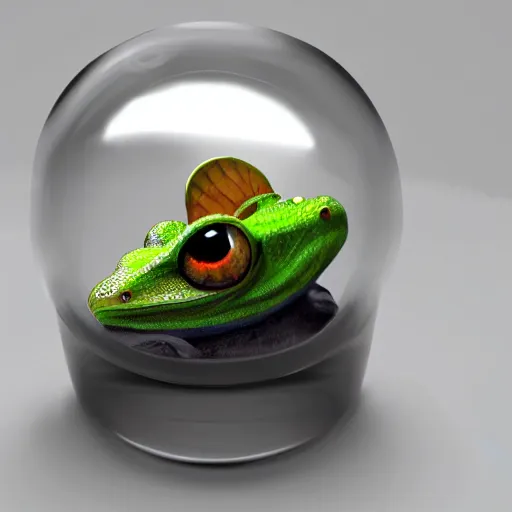 Prompt: concept art gecko sitting inside a glass cube, rtx, artstation trending