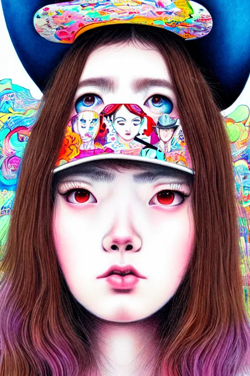 Image similar to girl wearing cowboy hat, style of yoshii chie and hikari shimoda and martine johanna, highly detailed