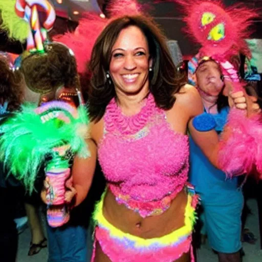 Image similar to photo of kamala harris as a candy raver girl