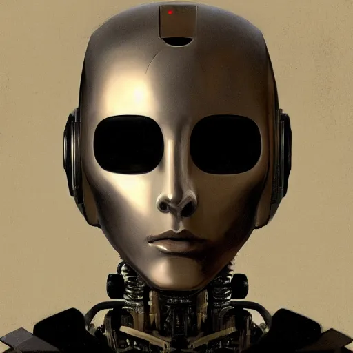 Image similar to portrait of a robot by caravaggio in the style of greg rutkowski