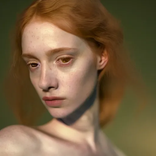 Image similar to photographic portrait of a stunningly beautiful english renaissance female in soft dreamy light at sunset, beside the river, soft focus, contemporary fashion shoot, in a denis villeneuve and tim burton movie, by edward robert hughes, annie leibovitz and steve mccurry, david lazar, jimmy nelsson, extremely detailed, breathtaking, hyperrealistic, perfect face, octane render