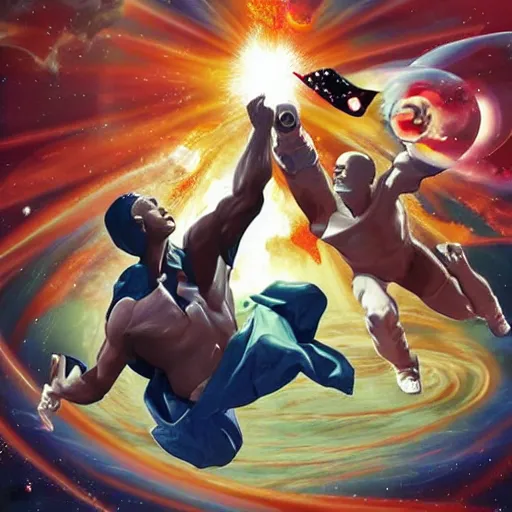 Image similar to obama fighting god in space