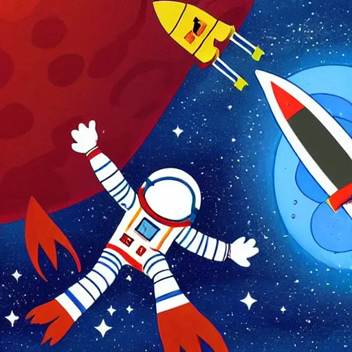 Image similar to An astronaut in space riding on a rocket, in the style of ivan rabuzin