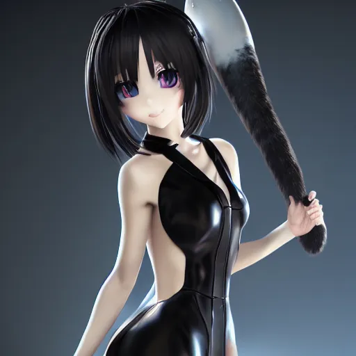 Prompt: nymph render of a beautiful 3d anime girl with goat horn, full body, wearing black suit, medium black hair, full round face, interior lighting, mid-shot, highly detailed, trending on Artstation, Unreal Engine 4k