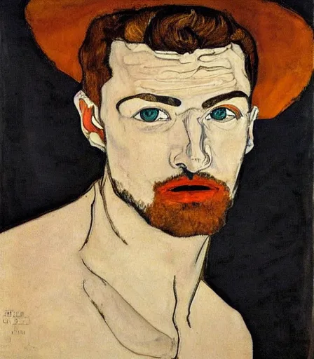 Image similar to portrait of justin timberlake by egon schiele, intense desire, high quality, high detail