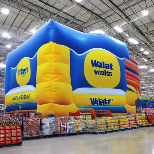 Prompt: Walmart as an Inflatable bounce house, daylight, hd photo