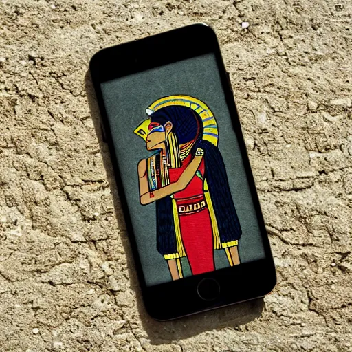 Image similar to egyptian gods playing on their iphones, smooth, sharp focus