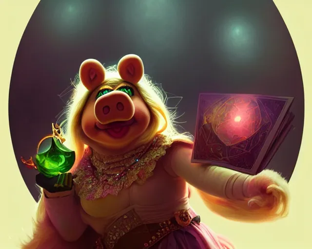 Prompt: miss piggy photography of kurzgesagt, deep focus, d & d, fantasy, intricate, elegant, highly detailed, digital painting, artstation, concept art, matte, sharp focus, illustration, hearthstone, art by artgerm and greg rutkowski and alphonse mucha