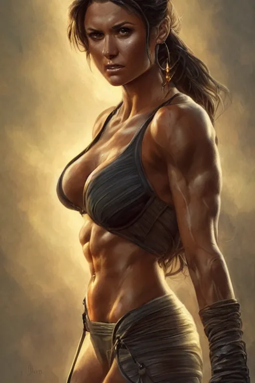 Prompt: muscled Nina Dobrev as a ruggedly handsome heroine, intricate, elegant, highly detailed, centered, digital painting, artstation, concept art, smooth, sharp focus, illustration, art by artgerm and donato giancola and Joseph Christian Leyendecker, Ross Tran, WLOP